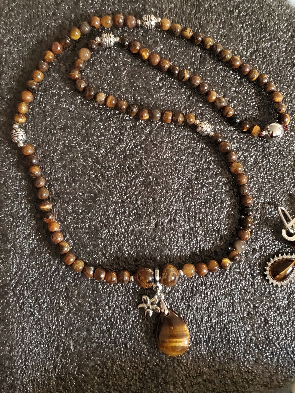 Tiger's Eye Crystal Paper Clip Earrings Beaded Flower Pendant Necklace 238ct
